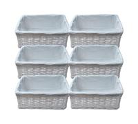 Arpan White Wicker Storage & Hamper Basket with White Cloth Lining - Small, Medium & Large Gift Baskets for Xmas, Wedding, Confetti & Parties, Snack Basket, Wicker Baskets Multipack