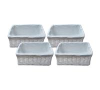 Arpan White Wicker Storage & Hamper Basket with White Cloth Lining - Small, Medium & Large Gift Baskets for Xmas, Wedding, Confetti & Parties, Snack Basket, Wicker Baskets Multipack