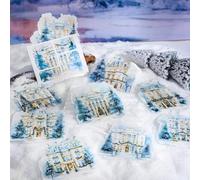 Arpaper Winter Wonderland Snow Scene Stickers, 60 Pieces, PET Material, White, Scenic, Square, Outdoor, Paper Surface