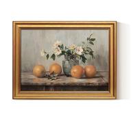 ARPEOTCY Canvas Pictures with Frame, Small Vintage Flowers and Oranges Wall Decoration, 40 x 30 cm, Wall Pictures for Kitchen, Living Room, Cafe, Farmhouse Room Decoration, Aesthetic