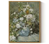 ARPEOTCY Framed Canvas Print Wall Art Decor, French Vintage Flower Spring Botanical Wall Art Home Decor, Ceramic Vase Floral Oil Painting for Living Room, Office Shelf Decoration, 12x16 inch