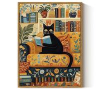 ARPEOTCY Framed Canvas Wall Art Prints, Kitchen Hallway Shelf Decor, Cute Funny Black Cat Drinking Coffee Paintings Wall Decor, Aesthetic Trendy Cartoon Decor for Cafe Bar Office Dining Room, 30x40cm