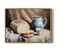 ARPEOTCY Framed Canvas Wall Art Prints, Kitchen Shelf Decor, Rustic Sourdough Bread Still Life Paintings Wall Decor, Vintage Country Aesthetic Farmhouse Decor for Dining Room Decor, 30x40cm
