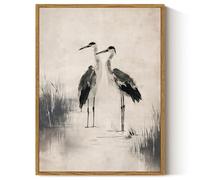 ARPEOTCY Framed Canvas Wall Art Prints, Living Room Hallway Shelf Decor, Blue Heron Watercolor Animal Paintings Wall Decor, Vintage Decor for Bedroom Bathroom, Aesthetic Room Decor, 30x40cm