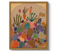 ARPEOTCY Framed Canvas Wall Art Prints, Living Room Hallway Shelf Decor, Colorful Pink Rock Collage Paintings Wall Decoration, Western Desert Cactus Art for Bedroom Bathroom Table Decor, 20x25cm