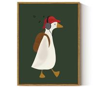 ARPEOTCY Framed Canvas Wall Art Prints, Nursery Hallway Shelf Decor, Cute Silly Goose Sports Hat Animal Paintings Wall Decor, Vintage Farm Decor for Toddler Bedroom, Aesthetic Room Decor, 30x40cm