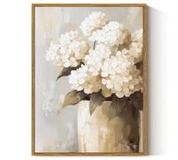 ARPEOTCY Framed Canvas Wall Art Prints, Retro White Hydrangeas Wall Decor, Vintage Farmhouse Floral Painting Canvas Wall Art for Living Room, Bathroom, Bedroom Aesthetic, 30x40cm