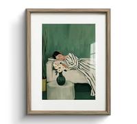 ARPEOTCY Framed Canvas Wall Art with Glass Front, 11x14 Inch Modern Minimalist Woman Resting on Sofa Painting, Green Aesthetic Wall Decor for Bedroom or Living Room Canvas Print
