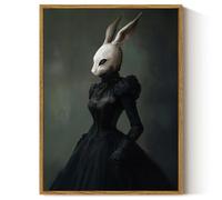 ARPEOTCY Framed Gothic Rabbit Mask Halloween Wall Art,12x16 Inch Mysterious Victorian Woman in Surreal Fantasy Print for Witchcore, Dark Academia, Bedroom, Office, Hallway Wall Decor