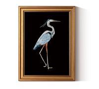 ARPEOTCY Gold Framed Canvas Art Prints,12x16inch, Heron Bird Watercolor Art Painting, Modern Minimalist Decor for Bathroom Bedroom Living Room Shelf, Rustic Vintage Black Background Pictures