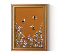 ARPEOTCY Gold Framed Canvas Wall Art,Bee Flying into Flowers