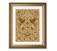 ARPEOTCY Gold Framed Canvas Wall Art, Vintage Floral and Hummingbird Art, Elegant Decorative Piece for Living Room, Bedroom, Office, 13x16 Inch