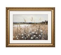 ARPEOTCY Gold Framed Canvas Wall Art, Wildflower Autumn Field Art Prints, Rustic Fall Landscape Decor for Living Room Bedroom Fireplace, Vintage Farmhouse Cottagecore Neutral Decor, 13x16 Inch
