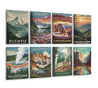ARPEOTCY Household decor Acoustic Art Wall Panels，Reduce Noise for Room (Living Room, Office & Studio),48x32in,American National Parks Art Set,Vintage Travel Poster Style Sound Absorbing Panels, 8pcs
