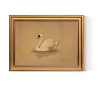 ARPEOTCY Retro Gold Framed Canvas Prints Wall Art, Vintage Bathroom Decor, Minimalist White Swan Watercolor Gallery Paintings Aesthetic Farmhouse Wall Decor for Bedroom Living Room Shelf, 30x40cm