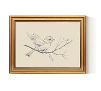 ARPEOTCY Retro Gold Framed Canvas Prints Wall Art, Vintage Bathroom Decor, Nature Minimalist Bird Sketch Line Paintings Aesthetic Rustic Farmhouse Wall Decor for Bedroom Living Room Shelf, 30x40cm