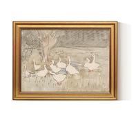 ARPEOTCY Retro Gold Framed Canvas Prints Wall Art, Vintage Nursery Decor, Classical Duck Gallery Paintings Aesthetic Farmhouse Wall Decor for Bedroom Living Room Bathroom Shelf, 30x40cm