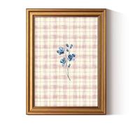 ARPEOTCY Retro Gold Framed Canvas Prints Wall Art, Vintage Trendy Decor, Blush Striped Grid Minimal Blue Floral Gallery Paintings Aesthetic Wall Decor for Living Room Bathroom Shelf, 30x40cm