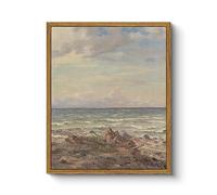 ARPEOTCY Rustic Landscape Wall Art, Ocean Neutral Earthy Cozy Wall Decor for Bathroom Hallway Fireplace, Nature Coastal Paintings Artwork for Spring Summe, 8x10In,Small Vintage Framed Canvas Art