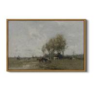 ARPEOTCY Vintage Country Large Framed Wall Art, Meadow with Cows Retro Painting Decor, Canvas Print Art, Pasture Nature Scenery Wall Decor for Living Room Bedroom 16x24 Inch