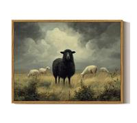 ARPEOTCY Vintage Framed Canvas Wall Art, 12x16inch, Black Goat