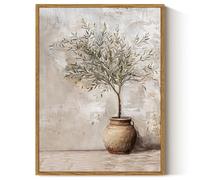 ARPEOTCY Vintage Framed Canvas Wall Art, 12x16inch, Farmhouse Olive Tree in Vessel Wall Decor, Still Life Art Prints Home Decorations, Botanical Paintings for Living Room Bedroom Office Decor