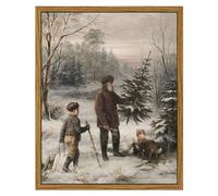 ARPEOTCY Vintage Framed Canvas Wall Art, 8x10 Inch, Farmhouse Christmas Tree Winter Holiday Wall Decor for Living Room, Forest Painting for Bedroom, Art Prints for Office, Christmas Gifts