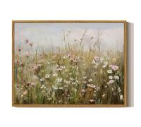 ARPEOTCY Vintage Framed Canvas Wall Art, Pink & White Daisies Landscape Wall Art for Living Room Office Bedroom, Retro Farmhouse Kitchen Bathroom Wall Art Decor(12x16 Inch)