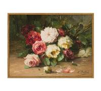 ARPEOTCY Vintage Framed Canvas Wall Art, Red Roses Floral Paintings Canvas Art Decor Aesthetic, Retro Flower Still Life Wall Pictures for Room Decoration, 12x16 Inch