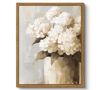 ARPEOTCY Vintage Framed Canvas Wall Art, Retro White Hydrangeas Painting Pictures Decor, Vintage Farmhouse Floral Canvas Wall Art for Living Room, Bathroom, Bedroom Aesthetic(8 x 10 Inch)