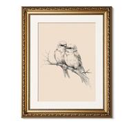 ARPEOTCY Vintage Gold Framed Wall Art, Sketch Birds in Love on a Branch Paintings, Canvas Prints Artwork with Antique Frame, Wall Picture Decor for Bedroom Gallery Living Room, 13x16 inch