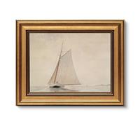 ARPEOTCY Vintage Golden Frame Wall Pictures Living Room Wall Decoration with Sailing Boat, Canvas Pictures Wall Pictures for Living Room & Bedroom, White Sailing Boat 25 L x 20 W cm