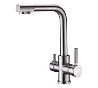 Arputhy 3 Way Water Filter Tap Kitchen Drinking Taps Sink Mixer Brass Swivel Spout with 2 Handles, Brushed Nickel