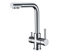 Arputhy 3 Way Water Filter Tap Kitchen Drinking Taps Sink Mixer Brass Swivel Spout with 2 Handles, Chrome