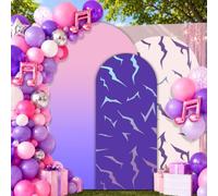 ARQRHTLY 3 Pcs Kpop Arch Backdrop Cover Set 7.2ft 6.6ft 6ft Gradient Purple Pink Lightning Polyester Arch Fabric Cover for Music Fan Meeting Singer Themed Birthday Party Photo Booth Decor Props