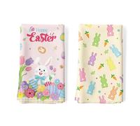 Arquiel 2Pcs Easter Bunny Kitchen Tea Towels 100% Cotton Colorful Floral Hand Towels Multiple Uses Quick Dry Dish Cloth for Table, Kitchen Decor, Housewarming Gifts