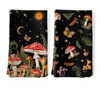 Arquiel 2Pcs Mushroom Kitchen Tea Towels 100% Cotton Forest Hand Towels Multiple Uses Quick Dry Dish Cloth for Table, Kitchen Decor Housewarming Gifts