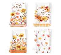 Arquiel 4 Pcs Autumn Flowers Kitchen Towel 100% Cotton Fall Absorbent Dish Towel 70 x 48 cm Housewarming Decorative Hand Towels for Dining Home Thanksgiving Decor