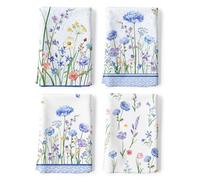 Arquiel 4Pcs Blue Wildflower Kitchen Tea Towels 100% Cotton Butterfly Flower Hand Towels Multiple Uses Quick Dry Dish Cloth for Table, Kitchen Decor, Housewarming Gifts