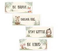 Arquiel 4Pcs Woodland Animal Wooden Wall Art Decor Bear Fox Nursery Wood Wall Hangings Kids Bedroom Baby Nursery Wall Decor (W: 11.8inches/30cm)