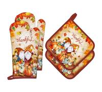 Arquiel Autumn Gnomes Oven Mitts and Pot Holders -100% Cotton, Heat Resistant Extra Long Oven Gloves & Hot Pads for Cooking BBQ Grilling Baking Gift, Set of 4