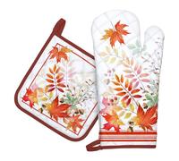 Arquiel Autumn Maple Leaves Oven Mitts and Pot Holders -100% Cotton, Heat Resistant Extra Long Oven Gloves & Hot Pads for Cooking BBQ Grilling Baking Gift, Set of 2