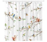 Arquiel Bird Branch Shower Curtain Sets, Waterproof Polyester Squirrel Fabric Shower Curtains with 12 Hooks for Bathroom Home Decoration, 182 x 182 cm (72 × 72 Inch) Washable Bath Accessories Decor