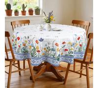 Arquiel Blue Floral Table Cloth Round Machine Washable Tablecloth, 180 * 180 cm, Polyester Spring Elegant Table Cover for Kitchen Dinner Party Outdoor Decor