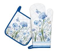 Arquiel Blue Flower Oven Mitts and Pot Holders -100% Cotton, Heat Resistant Extra Long Oven Gloves & Hot Pads for Cooking BBQ Grilling Baking Gift, Set of 2