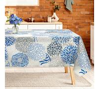 Arquiel Blue Gray Floral Table Cloth Rectangle Machine Washable Retro Tablecloth, 152 * 213 cm, Polyester Blue Table Cover for Kitchen Dinner Party Outdoor Decor
