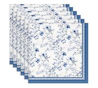 Arquiel Blue Rose Watercolor Floral Print Cloth Napkins 100% Cotton, 18" X 18" Dinner Napkins Cloth Set, Washable Napkins for Home, Kitchen, Dinner, Party, Wedding, Cocktail, Set of 6