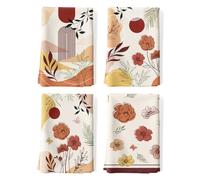Arquiel Boho Floral Tea Towels 4Pcs 48 × 70 cm, 100% Cotton Soft Kitchen Towel Hand Towels Multiple Uses Quick Dry Dish Cloth for Kitchen, Anniversary,Wedding, Decoration