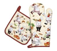 Arquiel Chef Oven Mitts and Pot Holders -100% Cotton, Heat Resistant Extra Long Oven Gloves & Hot Pads for Cooking BBQ Grilling Baking Gift, Set of 2