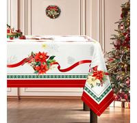 Arquiel Christmas Cardinal Floral Table Cloth, Rectangle Xmas Flower Table Cloth Waterproof, Wrinkle Resistant Decorative Table Cover for Christmas Party Holiday Winter Home Decor(Red, 152x213cm)
